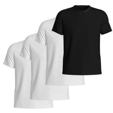 Imagem de Kit 4 Camisetas Masculina Lisa Algodão Manga Curta Básica Confortável-Masculino