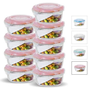 Imagem de Kit Conjunto 9 Potes Vidro Hermético Tampa Plástico Marmita Mantimento