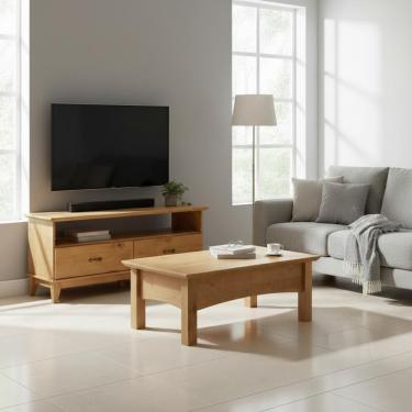 Imagem de Rack Para Tv Com Mesa De Centro Madeira Maciça Cor Carvalho