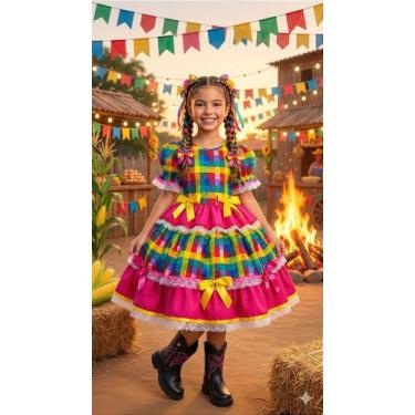 Imagem de Vestido Junino Infantil Luxo Quadrilha Caipira Pink - Festa Junina - n