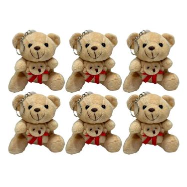 Imagem de Kit 6 Chaveiros Ursinho Pelúcia 9cm Presente Lembrancinha Infantil Festas