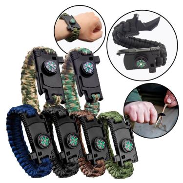 Imagem de Pulseira Tática de Sobrevivência com Faca Bússola Apito e Adaga para Camping e Trilhas Ajustável Outras Marcas