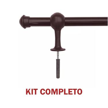 Imagem de Kit Varão para Cortina Simples de Madeira Pinus 2 00m 19mm com Ponteiras e Suportes Tabaco OEM
