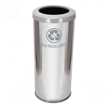 Imagem de Lixeira em Aço Inox 50L 30x70cm com Aro Plástico e Bandeja Interna para Resíduos Inox