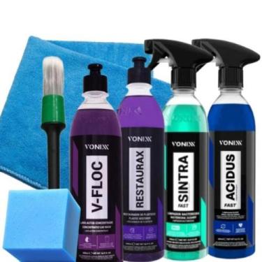Imagem de Kit limpeza externa completa automotiva shampoo, cera e acessórios - V