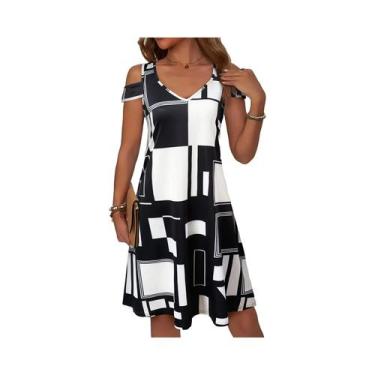 Imagem de Vestido Mini Casual De Verão Para Mulheres, Off-Shoulder, Decote Em V,