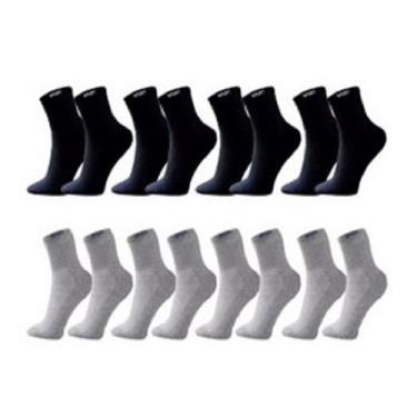 Imagem de Kit com 12 Pares de Meias Cano Alto Longo Sport em Algodão, Branca/Pre