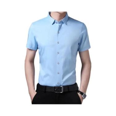 Imagem de Camisa masculina de manga curta casual de cor sólida sem engomar top c