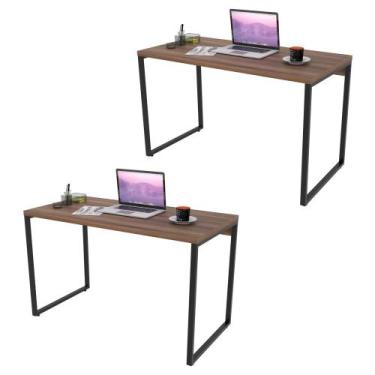 Imagem de Kit 2 Mesas de Escritório Office 120cm Estilo Industrial Prisma Nogal 