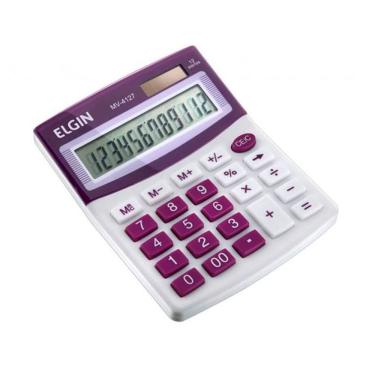 Imagem de Calculadora de Mesa Elgin MV4127 Visor LCD 12 Dígitos com Memória Porcentagem e Desligamento Automático Roxo