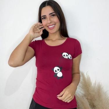 Imagem de Blusa Feminina Viscolaycra de Panda Camiseta dia a dia - GK, Vermelho,