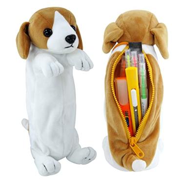 Imagem de Estojo de lápis para menino, BB FUNHOUSE Estojo de porta-lápis de cachorro bonito 3D pelúcia animal bolsa de armazenamento de suprimentos escolares bolsa de pelúcia brinquedo para crianças, beagle