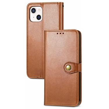 Imagem de GSYH Capa carteira para iPhone 13 Mini/13/13 Pro/13 Pro Max, capa protetora de couro legítimo flip slots para cartão TPU Shell Kickstand magnético Folio Capa, Marrom, 13pro 15,1 cm