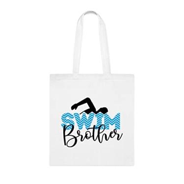 Imagem de Bolsa Tote Brother para nadar, para irmão nadar, bolsa de ombro para irmão nadar, bolsas reutilizáveis para irmão nadar, presente para irmão e irmã s, Branco