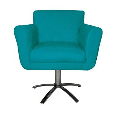 Imagem de Poltrona Decorativa Isabela em Tressê Pés Metal Giratório Suede Azul Turquesa - DS Estofados