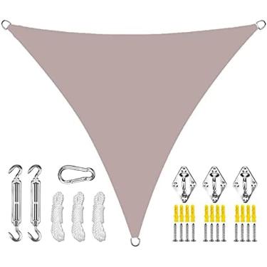 Imagem de Toldo para-sol triângulo cáqui para-sol vela com kit de fixação, vela de sombra de jardim de poliéster impermeável, toldos de dossel para jardim de pátio ao ar livre com corda grátis, 4,5x4,5x4,5m, colecionador 88