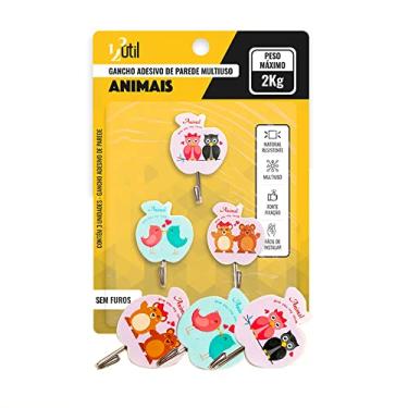 Imagem de 123útil Kit 3 Ganchos Adesivo Parede Multiuso Animais Infantil Top Alta Fixação