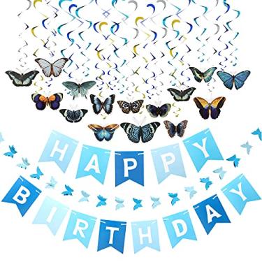 Imagem de 79 peças de borboletas decorações de festa de aniversário suprimentos de borboleta espiral de papel guirlandas de borboleta guirlanda de feliz aniversário faixa de fundo para casa sala de aula anivers