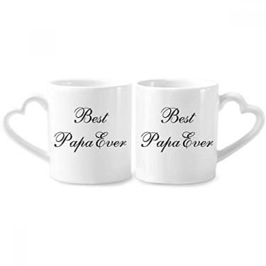 Imagem de Best Papa Ever Conjunto de canecas de porcelana para casais, coração e coração