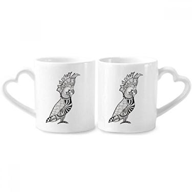 Imagem de Lindo conjunto de canecas de porcelana de casal, desenho de pássaro de papagaio, pássaro, desenho de animal, coração