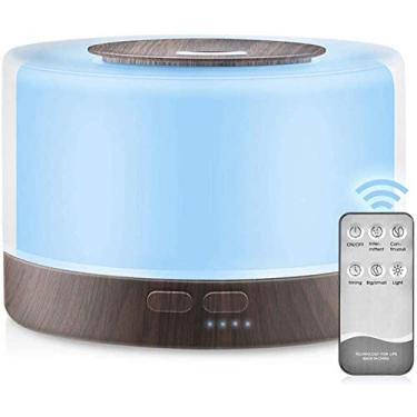 Imagem de Difusor De Aromas, Umidificador De Ar Ultra-S�nico 500Ml, Difusor De �leo Essencial, Abajur Led, L�mpada Colorida Com Controle Remoto (Madeira Escura)