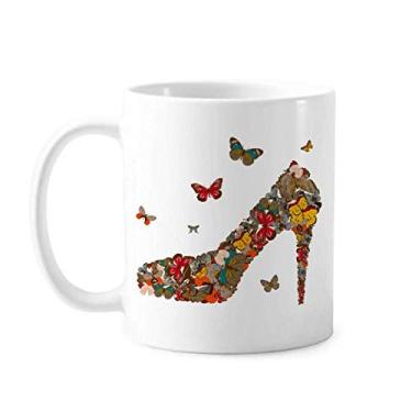 Imagem de Borboleta e sapatos de salto alto, caneca de cerâmica e porcelana para café
