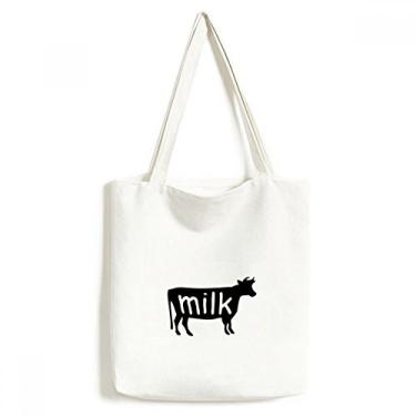 Imagem de Sacola de lona natural preta com contorno de vaca bolsa de compras casual bolsa de mão