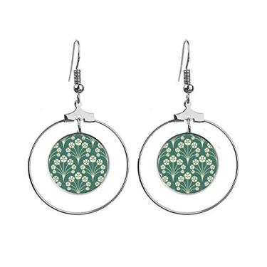 Imagem de Brincos decorativos de flor de estrela branca verde pingente argola joia círculo gota