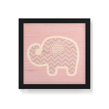 Imagem de Arte Maníacos Quadro Decorativo em Madeira Elefantinho Rosa - 30x30cm (Moldura caixa em laca preta)