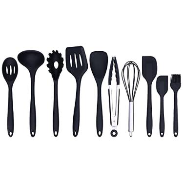 Imagem de Conjunto de utensílios de cozinha, kit de colher de pá de silicone, colher antiaderente, utensílios de cozinha para cozinha, 10 peças/conjunto (preto)