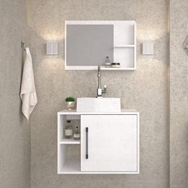 Imagem de Conjunto para Banheiro Gabinete com Cuba Quadrada Q32 e Espelheira Laura 600 Yescasa Branco Chess