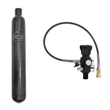 Imagem de TUXING Tanque de ar 4500Psi Pcp 0,7L 42Cu em 700cc Fibra de Carbono Tanque HPA com Estação de Enchimento Pcp Dual Gauge, Cilindro de Gás, Paintball Caça para Arma PCP Air Rifle Gun Daystate e FX Thread M18 * 1,5