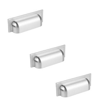 Imagem de Kit 3 Puxador Plymouth Zen Niquel Escovado Concha 80Mm