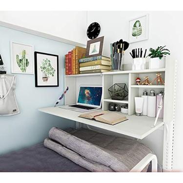 Imagem de Escrivaninha montada na parede com prateleiras de armazenamento, mesa dobrável dobrável, mesa de parede, escrivaninha flutuante economizadora de espaço para escritório em casa, mesa para laptop verde