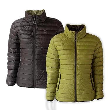 Imagem de Jaqueta Feminina Puffer Dupla Face Pluma Ganso Kailash (M, Preto/Militar)