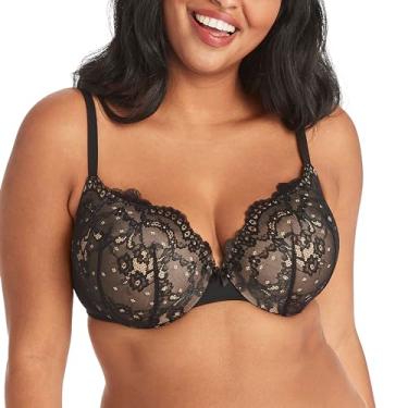 Imagem de Sutiã Demi com aro, o melhor sutiã push-up com tecnologia Wonderbra, sutiã com acabamento em renda suave com bojo push-up, Preto/corpo bege renda, 36D