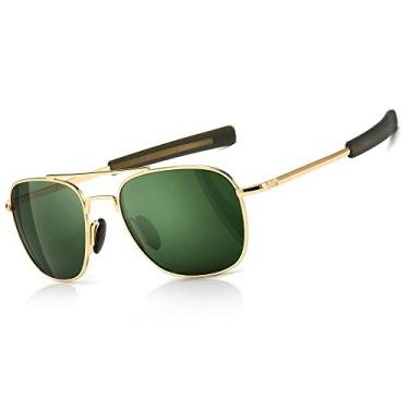 Imagem de SUNGAIT Óculos de sol masculino estilo militar aviador polarizado, hastes baioneta, Armação dourada 2025/lente verde, Free Size