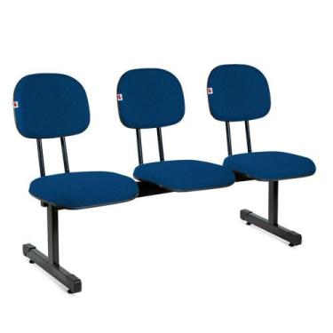 Imagem de Longarina Secretária 3 Lugares Tecido Azul Com Preto - Shop Cadeiras