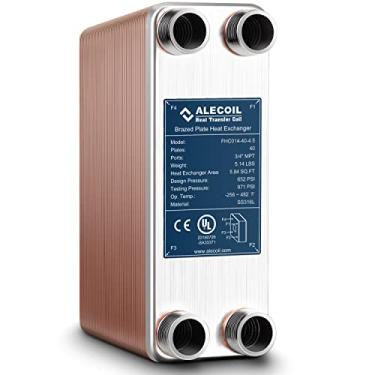 Imagem de ALECOIL Trocador de calor de 7.6 cm x 20.3 cm-40 placas com porta MPT de 3/10.2 cm água para água trocador de calor de placa soldada de aço inoxidável 316L para aquecimento de água, aquecimento de