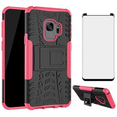 Imagem de Asuwish Capa de telefone para Samsung Galaxy S9 com protetor de tela de vidro temperado e suporte fino híbrido resistente capa protetora resistente S 9 Edge 9S GS9 Kickstand acessórios móveis mulheres rosa