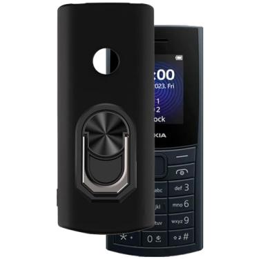 Imagem de MILEGOO Capa de telefone ultrafina para Nokia 110 4G 2023 + suporte de suporte de anel, pudim de gel de silicone macio para Nokia 110 4G 2023 4.6 cm (BlackRing-B)