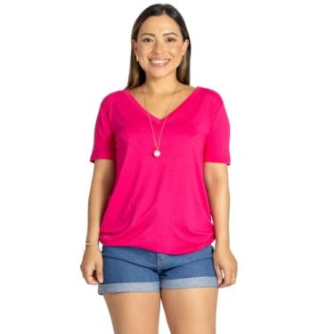 Imagem de Maranne, Camiseta de Malha de Viscose Gola V Cor:Pink;Tamanho:G