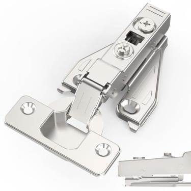 Imagem de Chibery H=3, pacote com 30 dobradiças ocultas de meia sobreposição 3D para porta de moldura frontal e porta sem moldura, placa de encaixe, níquel acetinado oculto de fechamento automático, dobradiças