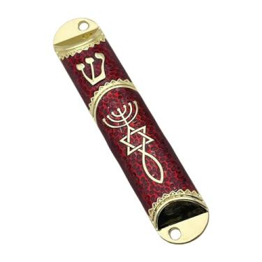 Imagem de Generic 4.1 polegada judaica mezuzah caso capa artesanal casa bênção judaica presente porta ornamento para feriados judaicos facilmente instalar, Vermelho