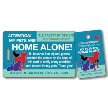 Imagem de Segurança TLC por design atualizado marca registrada My Pets are Home Alone Alert Emergency Medical ID plástico Cartão de contato Carteira e Etiqueta chave Cães Gatos com Emergência Contatar Cartão de ChamadaTLC Safety By Design Qty. 1 azul EPDB