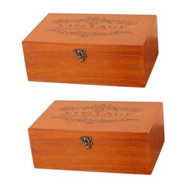 Imagem de 2 peças caixa de armazenamento de madeira estojo de joias vintage cofrinho de madeira joias baú de tesouro porta joias de madeira organizador de mesa organizador de joias de madeira caixa de lixo simp