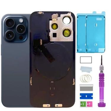 Imagem de Substituição de vidro traseiro 15 Pro Max com placa e cabo flexível e todas as peças para iPhone 15pro Max capa traseira de vidro (titânio azul, 6,7 polegadas) + fita impermeável + ferramentas de