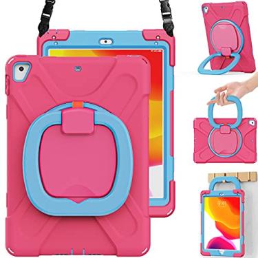 Imagem de Capa BRAECN para iPad de 9,7 polegadas 6ª/5ª geração com suporte para lápis, alça de transporte 360 graus, suporte estável, capa de silicone resistente 3 camadas, iPad Pro 9,7/iPad Air 2, rosa + azul