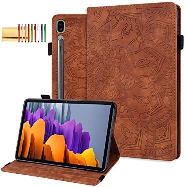Imagem de Capa fólio para Samsung Galaxy Tab S9+/S8+/S7+ 12,4 polegadas, Techcircle Mandala em relevo couro PU capa traseira macia capa protetora fina leve com compartimentos para cartão + suporte para caneta