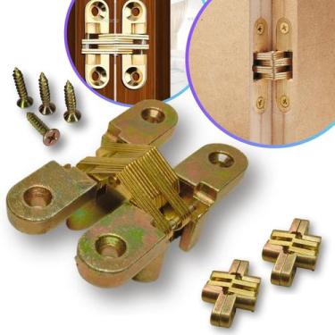 Imagem de Kit 3 Dobradiça Invisível Oculta Cruz 45mm + Parafusos 15kg - RAYCO